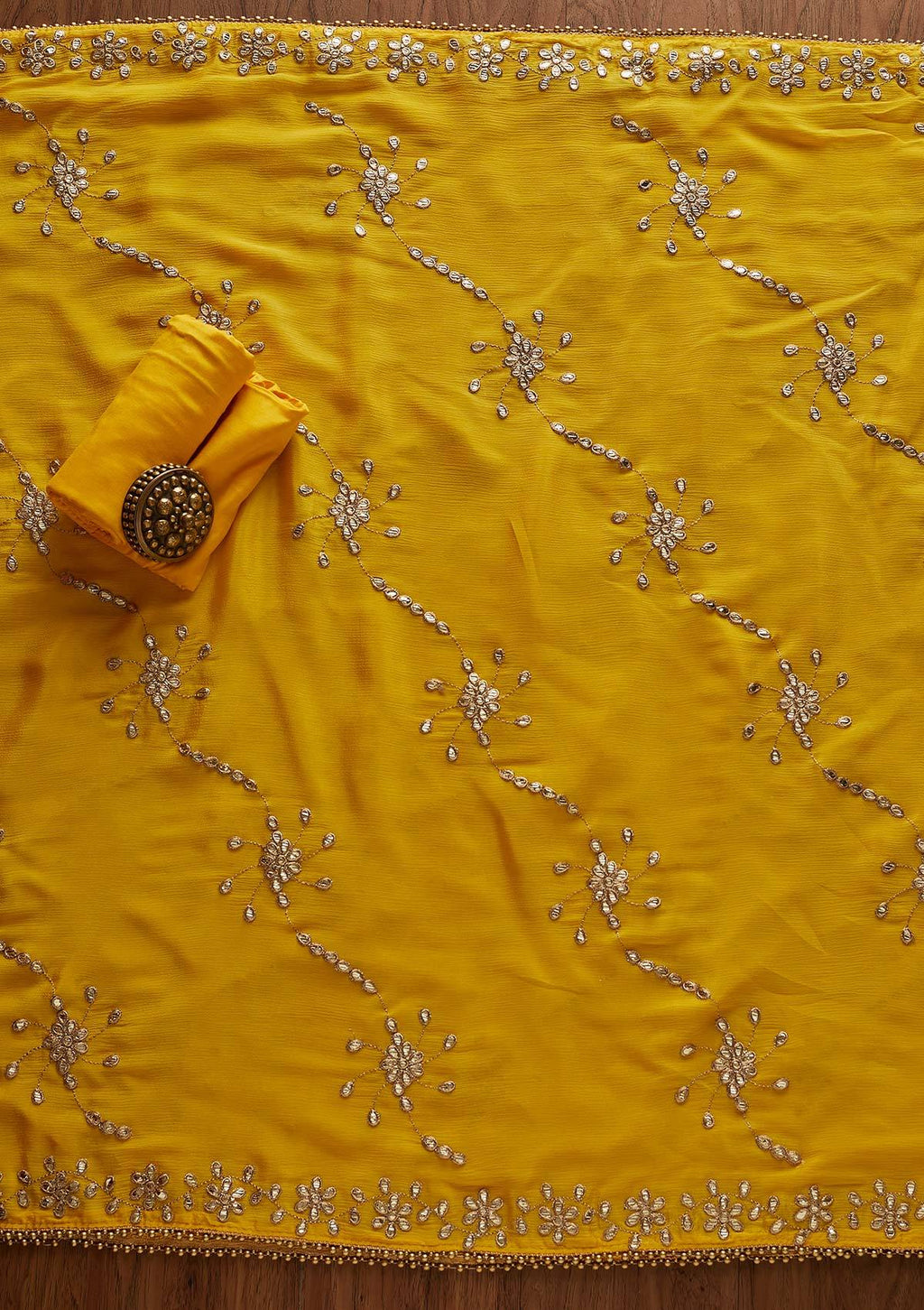Yellow Gotapatti Georgette Unstitched Salwar Suit