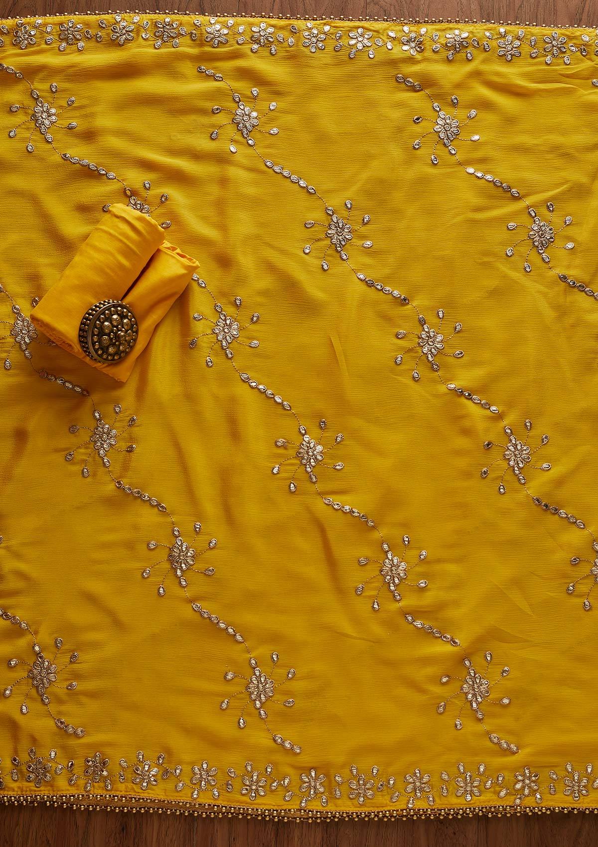 Yellow Gotapatti Georgette Unstitched Salwar Suit