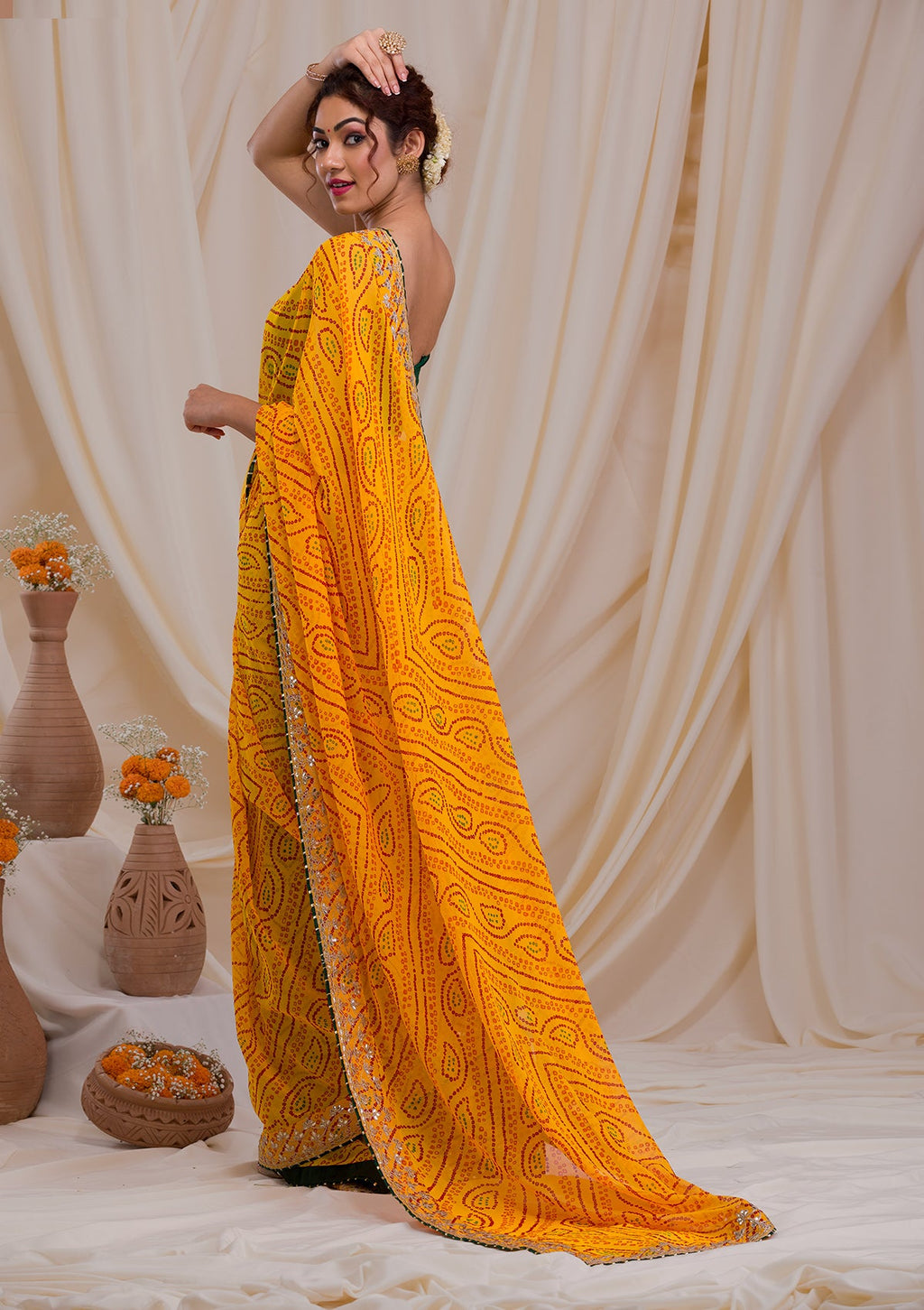 Yellow Bandhani Gotapatti Georgette Saree