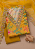 Yellow Printed Semi Crepe Unstitched Salwar Suit
