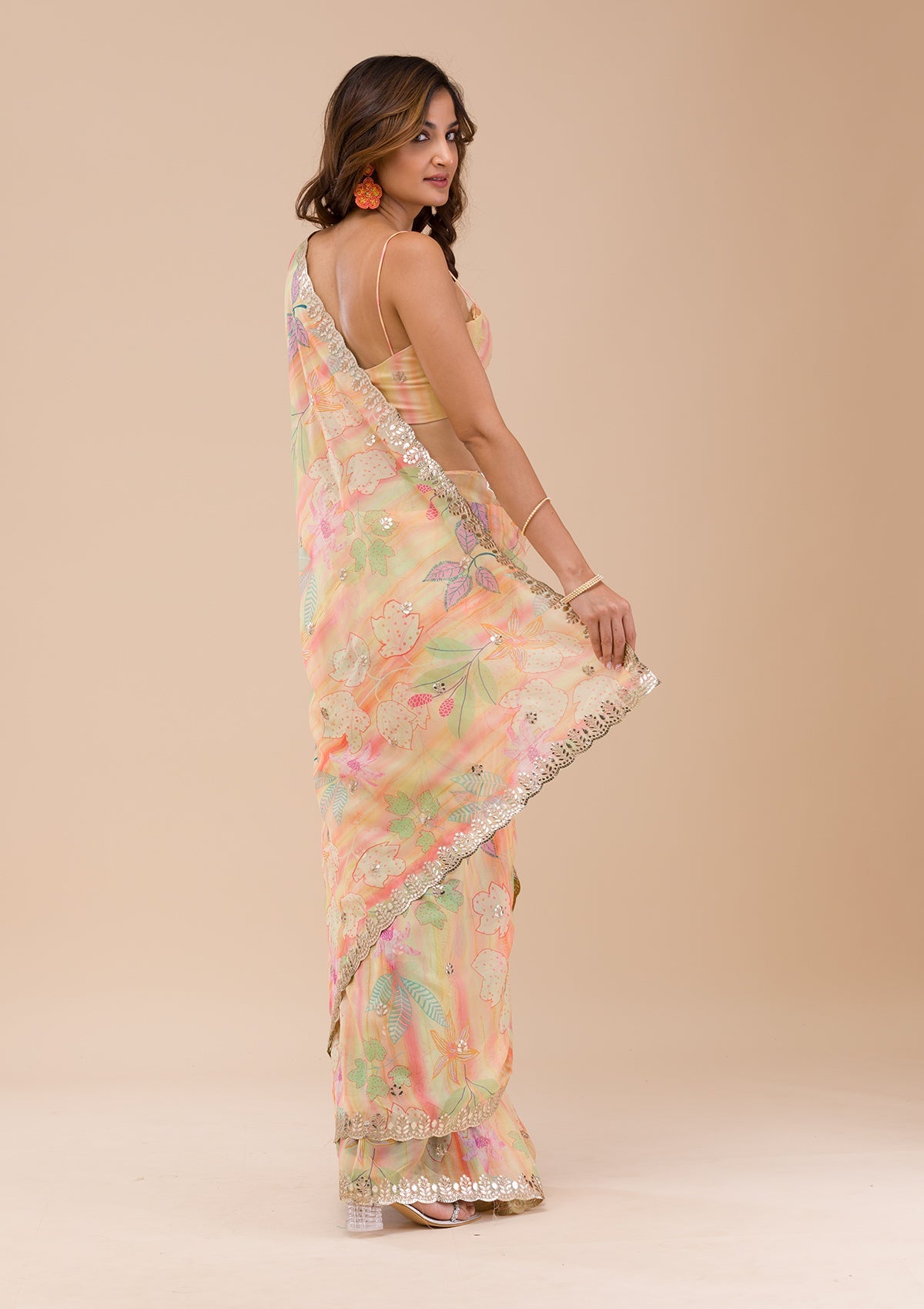 Yellow Printed Organza Saree