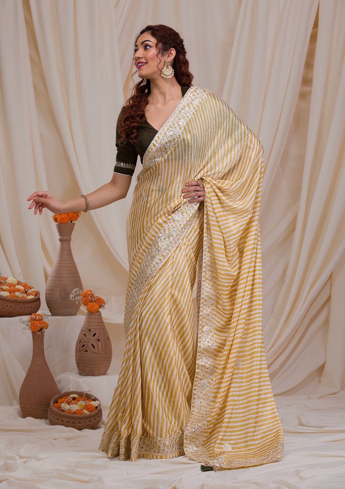 Yellow Gotapatti Satin Saree