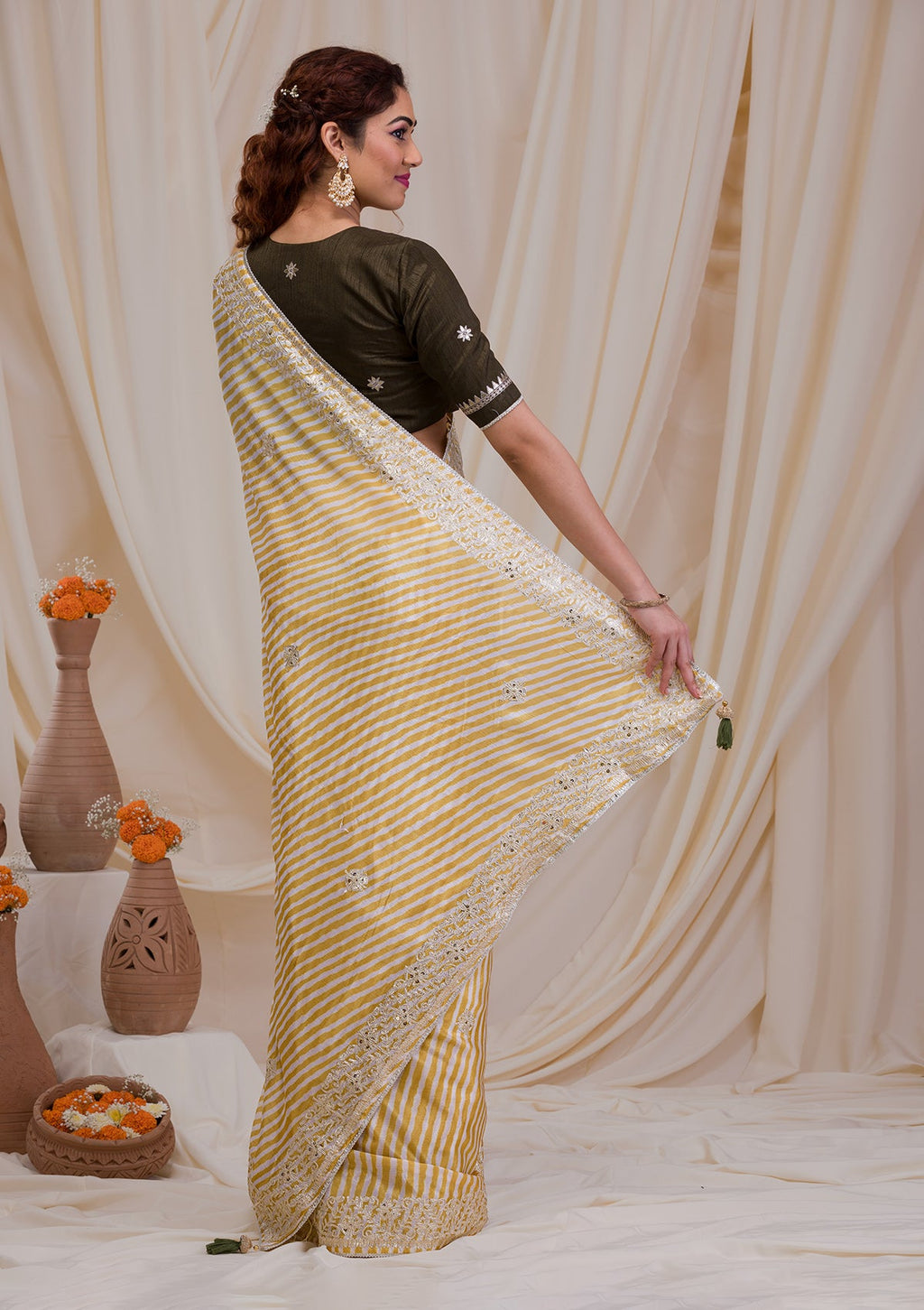 Yellow Gotapatti Satin Saree