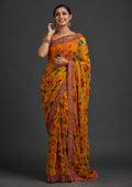 Yellow Printed Georgette Designer Saree