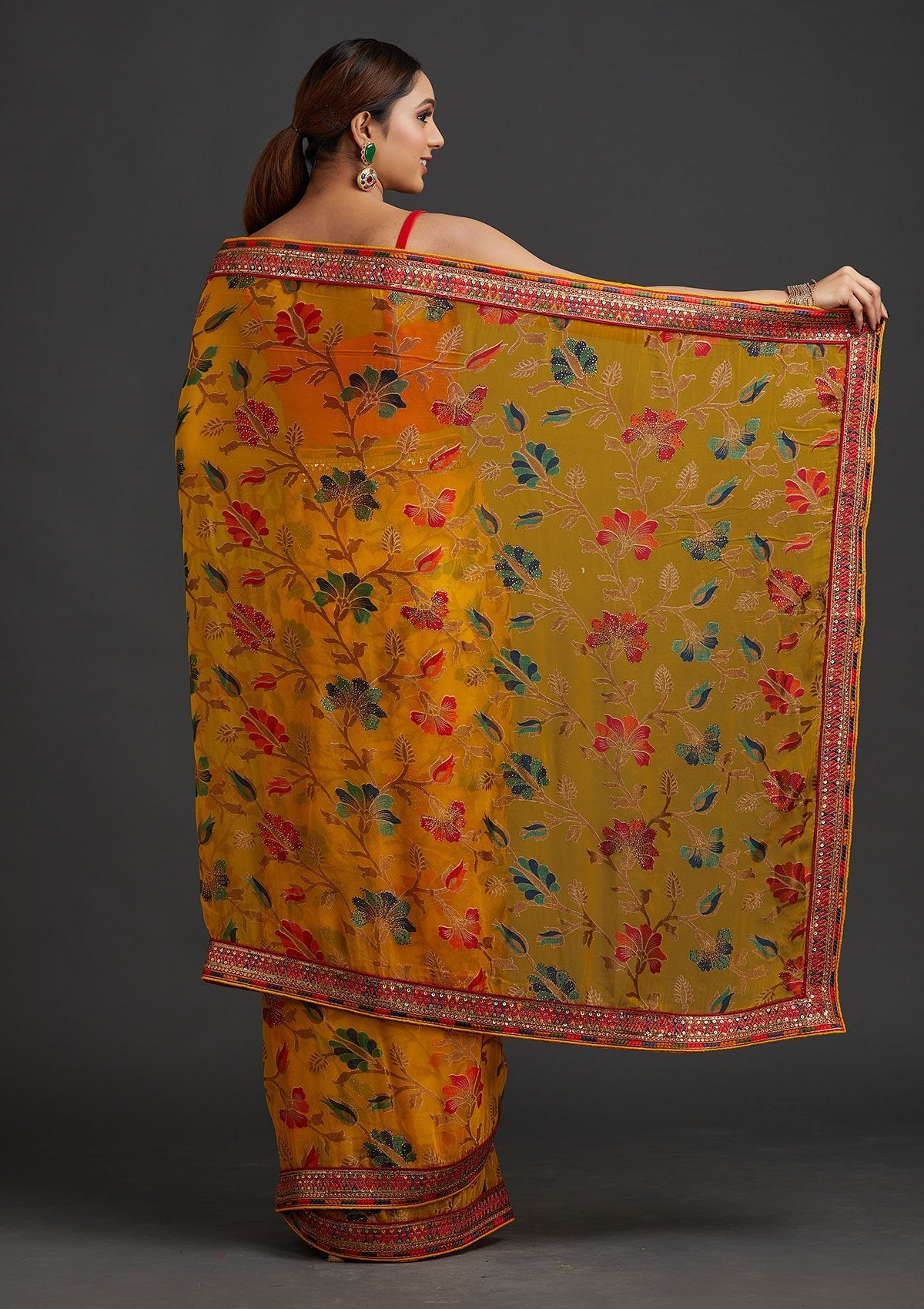 Yellow Printed Georgette Designer Saree