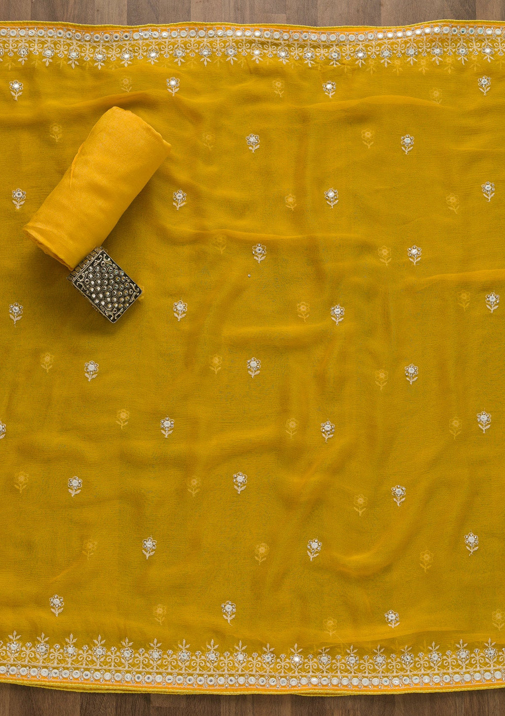 Yellow Stonework Chanderi Cotton Semi-Stitched Salwar Suit