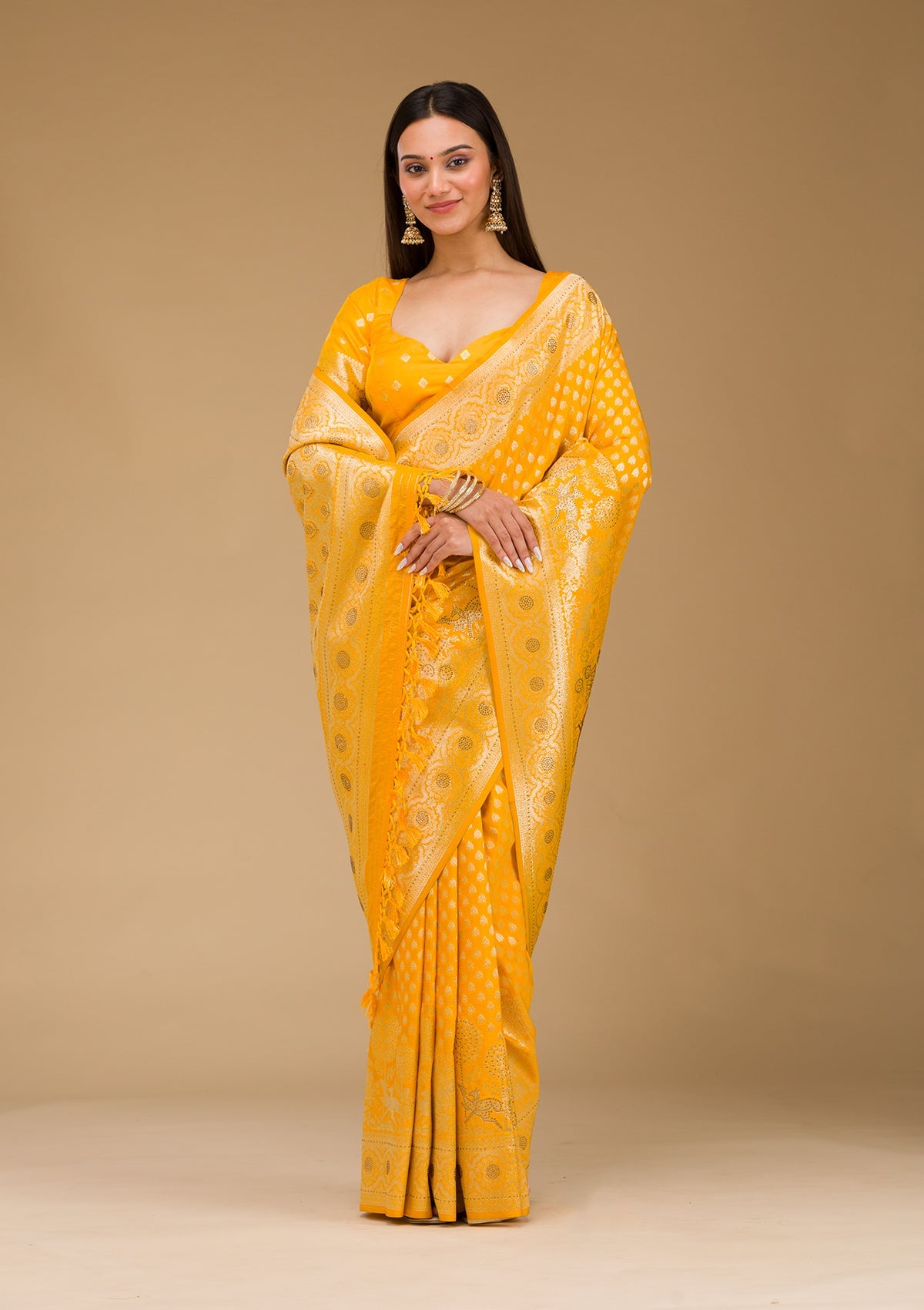 Yellow Stonework Art Silk Saree