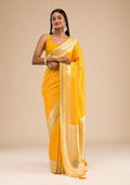 Yellow Stonework Banarasi Silk Saree