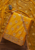 Yellow Stonework Chanderi Unstitched Salwar Suit