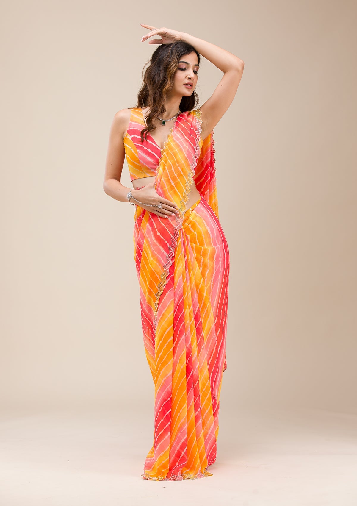 Yellow Stonework (Silver) Chiffon Saree