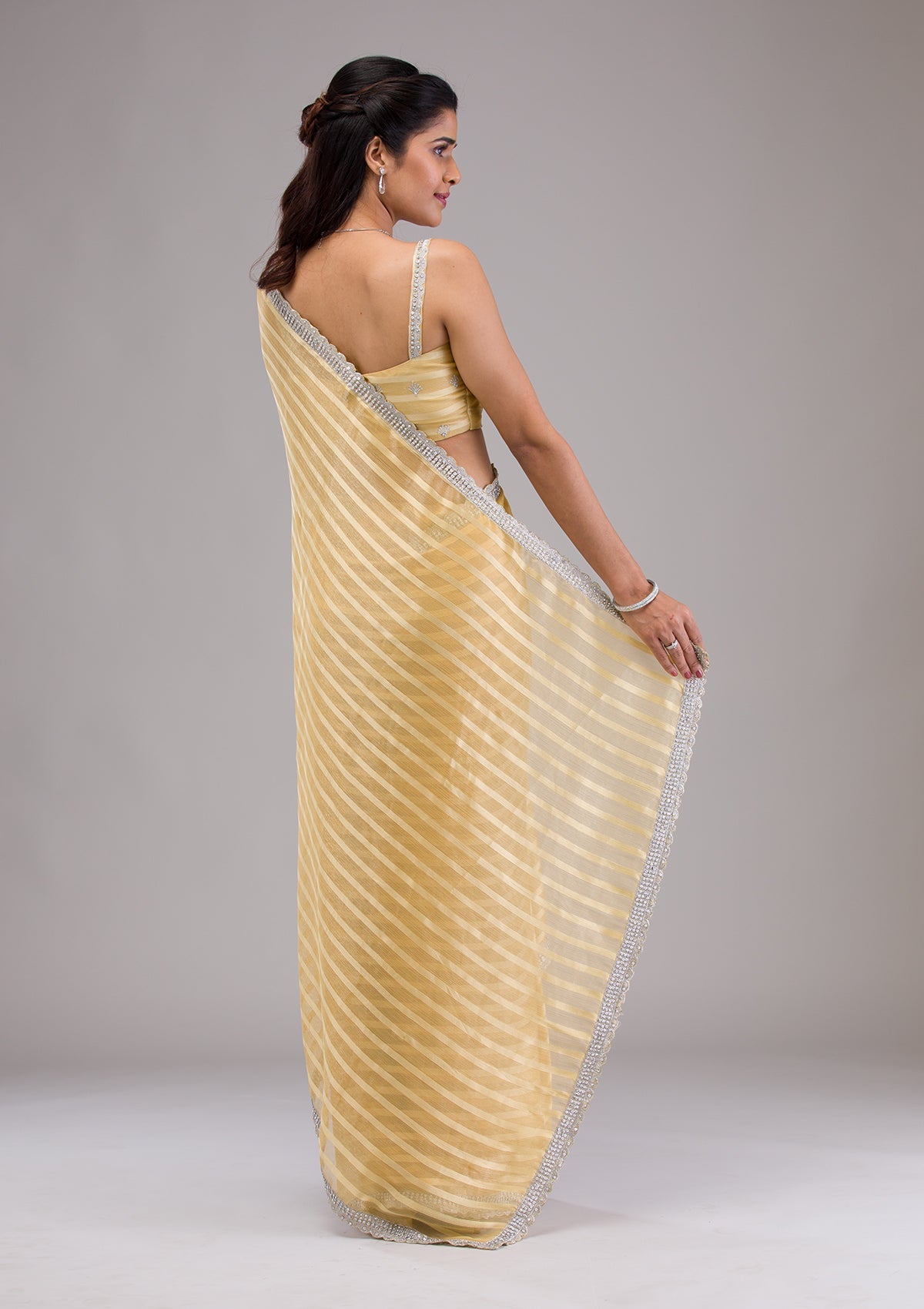Yellow Stonework (Silver) Georgette Saree