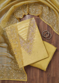 Yellow Stonework Tissue Unstitched Salwar Suit