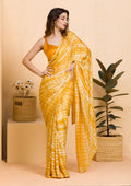 Yellow Swarovski Satin Saree