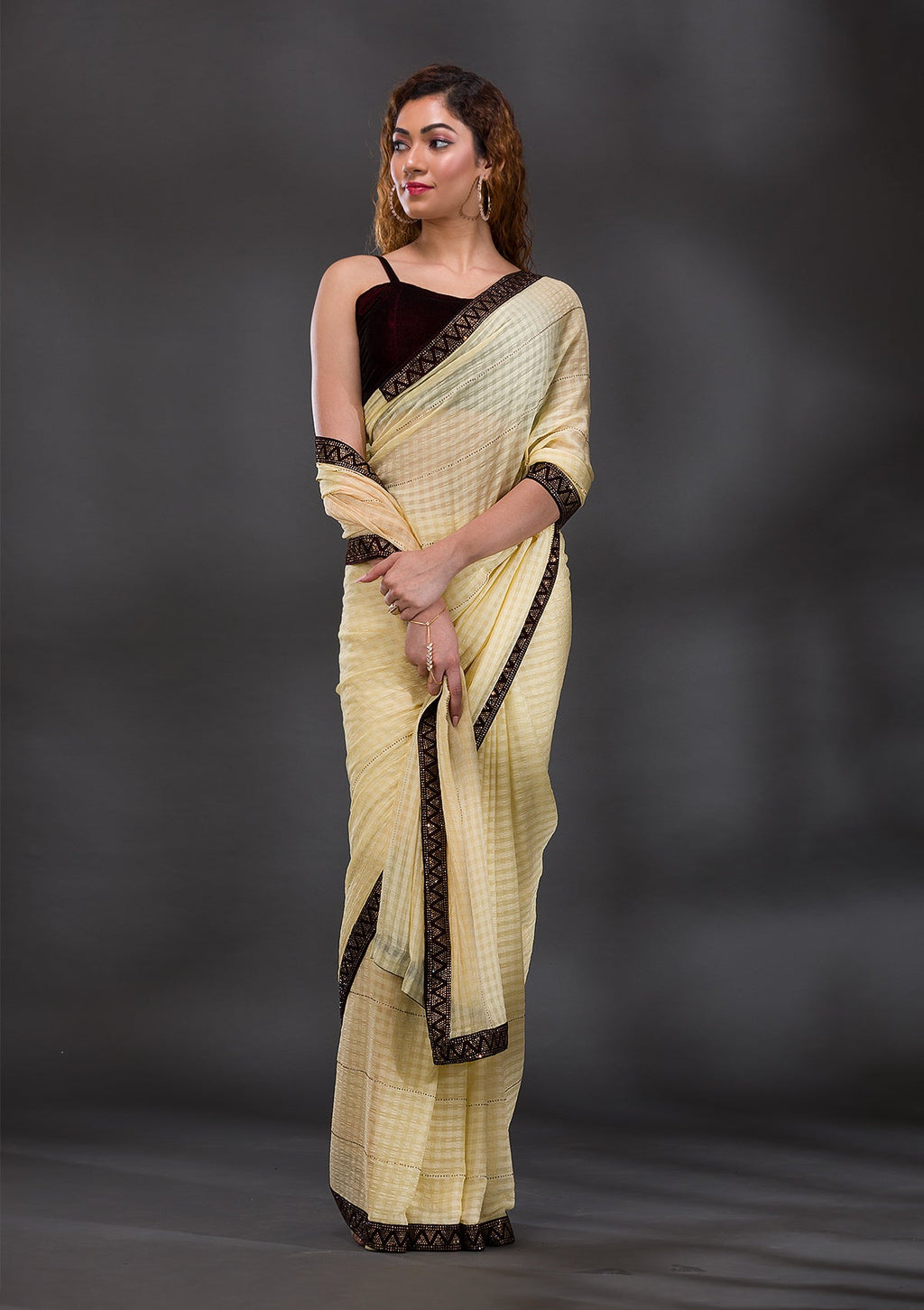 Yellow Swarovski Georgette Saree