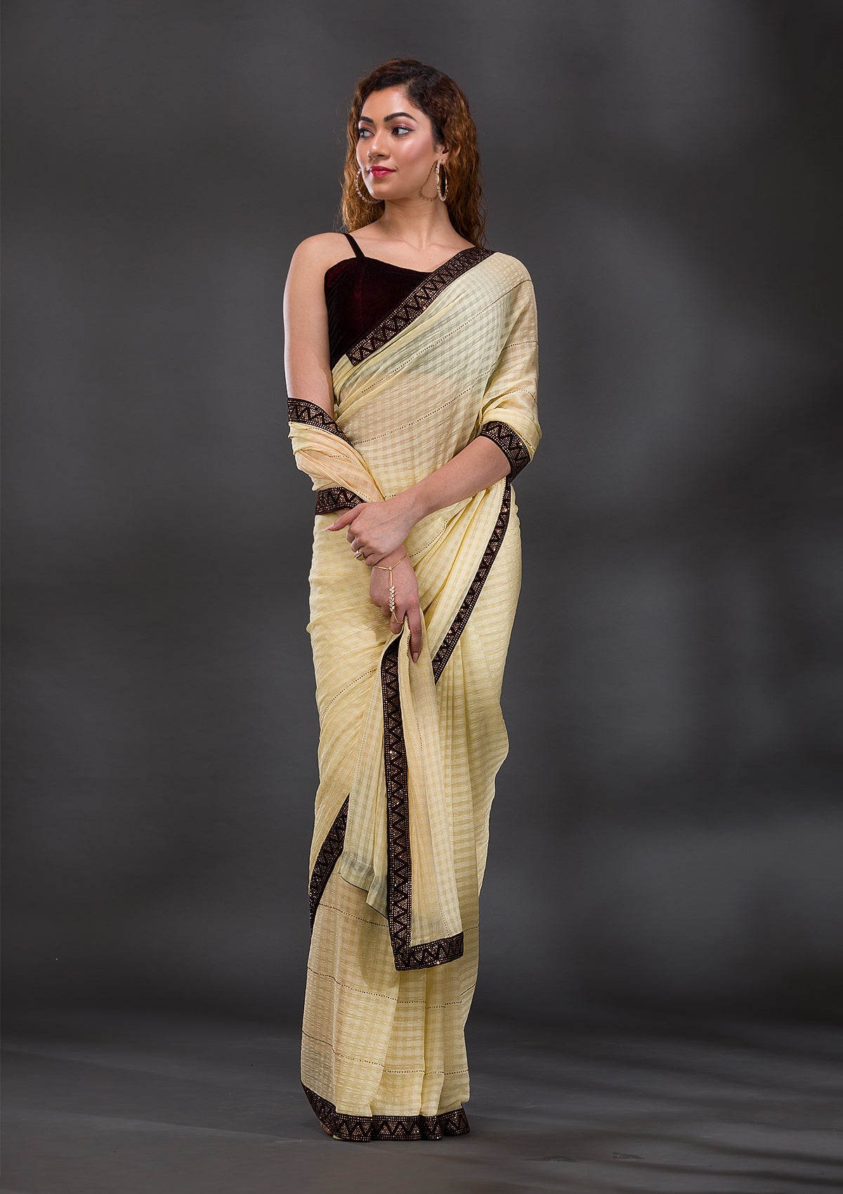 Yellow Swarovski Georgette Saree
