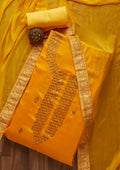 Yellow Swarovski Semi Crepe  Unstitched Salwar Suit