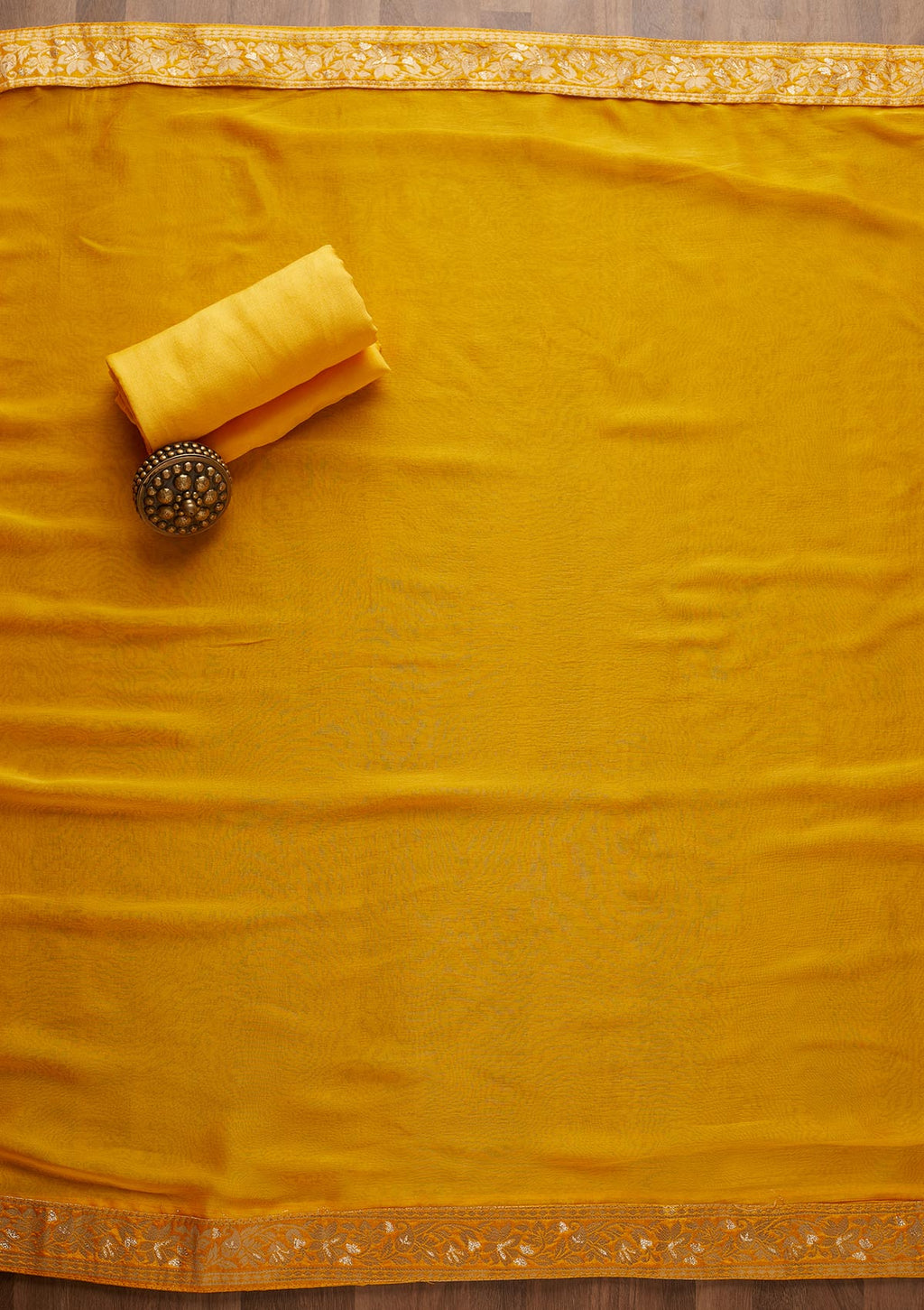 Yellow Swarovski Semi Crepe  Unstitched Salwar Suit