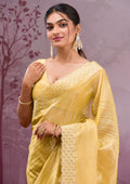 Yellow Swarovski Tissue Saree