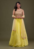 Yellow Threadwork Chiffon Readymade Lehenga