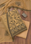 Yellow Threadwork Georgette Unstitched Salwar Suit