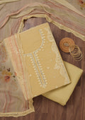 Yellow Threadwork Georgette Unstitched Salwar Suit