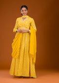 Yellow Threadwork Crepe Readymade Salwar Suit