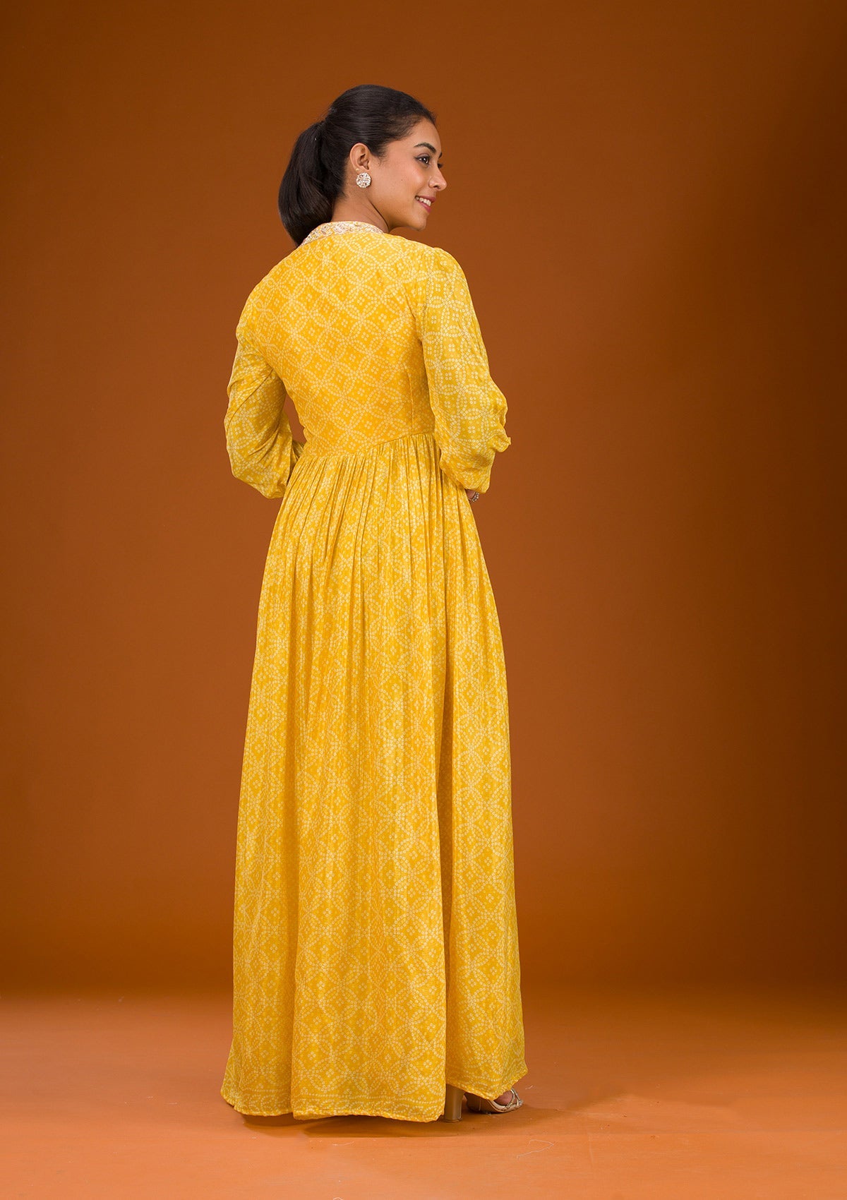 Yellow Threadwork Crepe Readymade Salwar Suit