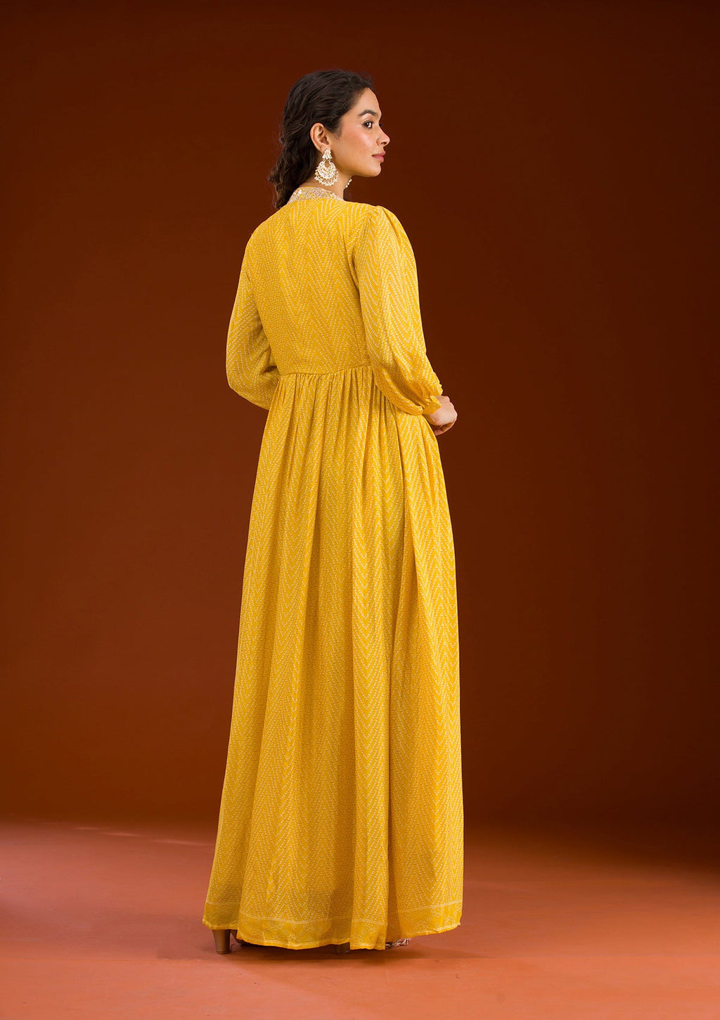 Yellow Threadwork Semi Crepe Readymade Salwar Suit