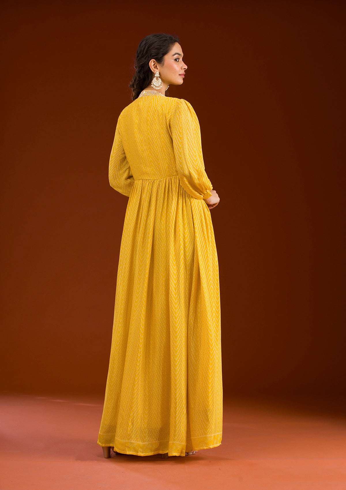 Yellow Threadwork Semi Crepe Readymade Salwar Suit