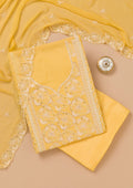 Yellow Threadwork Semi Crepe Unstitched Salwar Suit