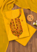 Yellow Threadwork Semi Crepe Unstitched Salwar Suit
