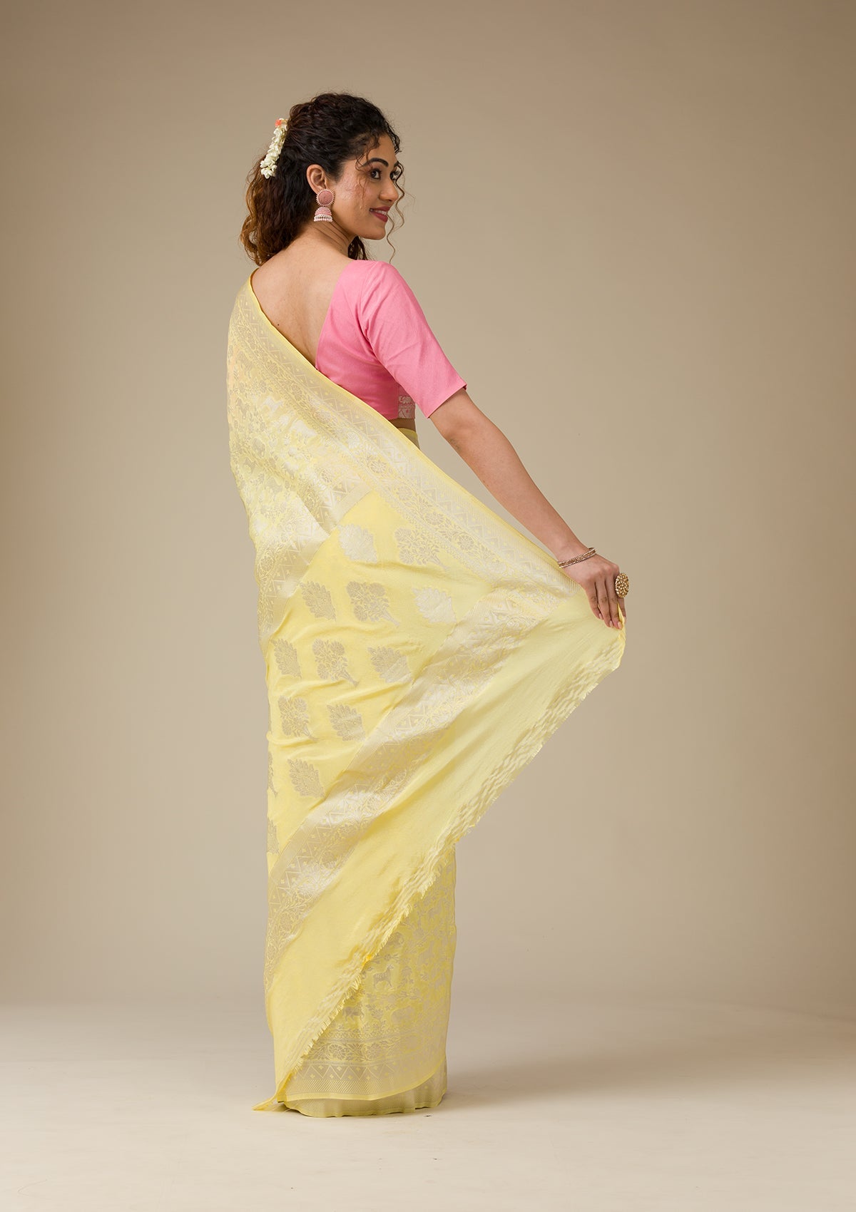 Yellow Zariwork (Gold) Georgette Saree