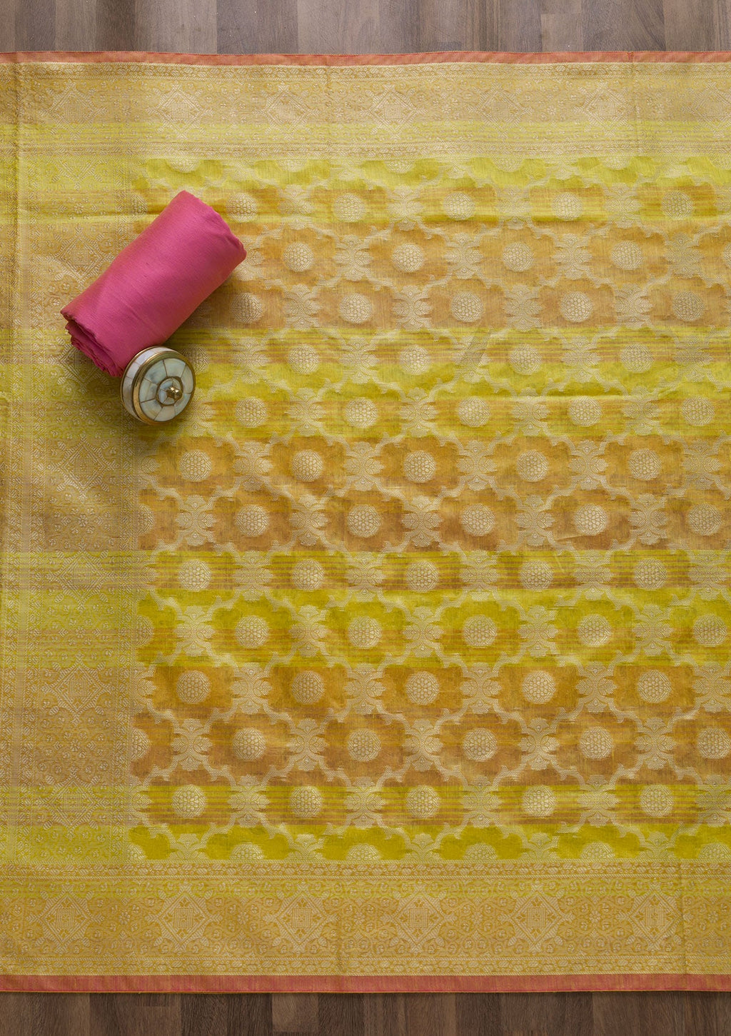 Yellow Zariwork Banarasi Unstitched Salwar Suit