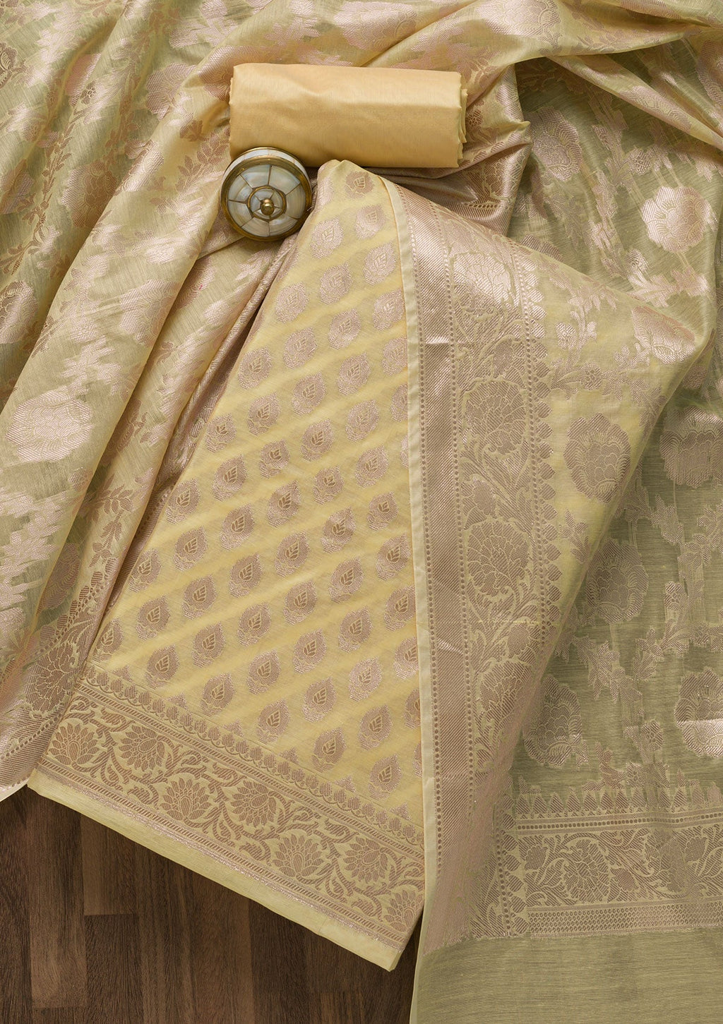 Yellow Zariwork Banarasi Unstitched Salwar Suit