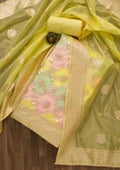 Yellow Zariwork Banarasi Silk Unstitched Salwar Suit