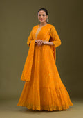 Yellow Zariwork Georgette Readymade Salwar Suit