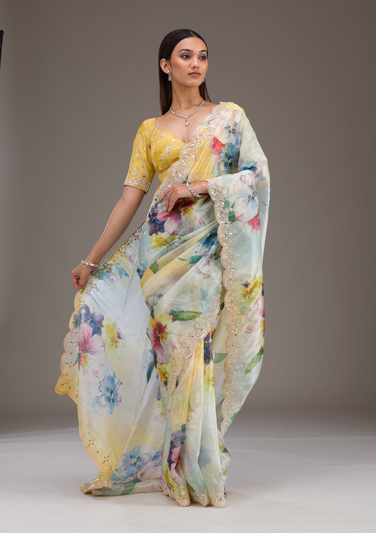 Yellow Zariwork Georgette Saree