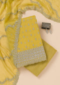 Yellow Zariwork Organza Unstitched Salwar Suit