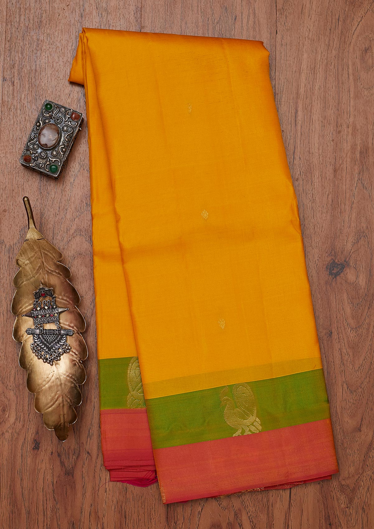 Yellow Zariwork Pure Silk Unstitched Saree