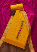 Yellow Zariwork Raw Silk Semi-Stitched Salwar Suit