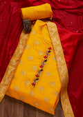 Yellow Zariwork Semi Crepe Unstitched Salwar Suit