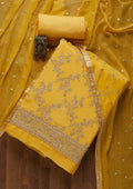 Yellow Zariwork Semi Crepe Unstitched Salwar Suit