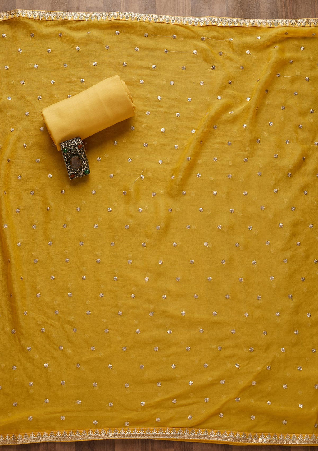 Yellow Zariwork Semi Crepe Unstitched Salwar Suit