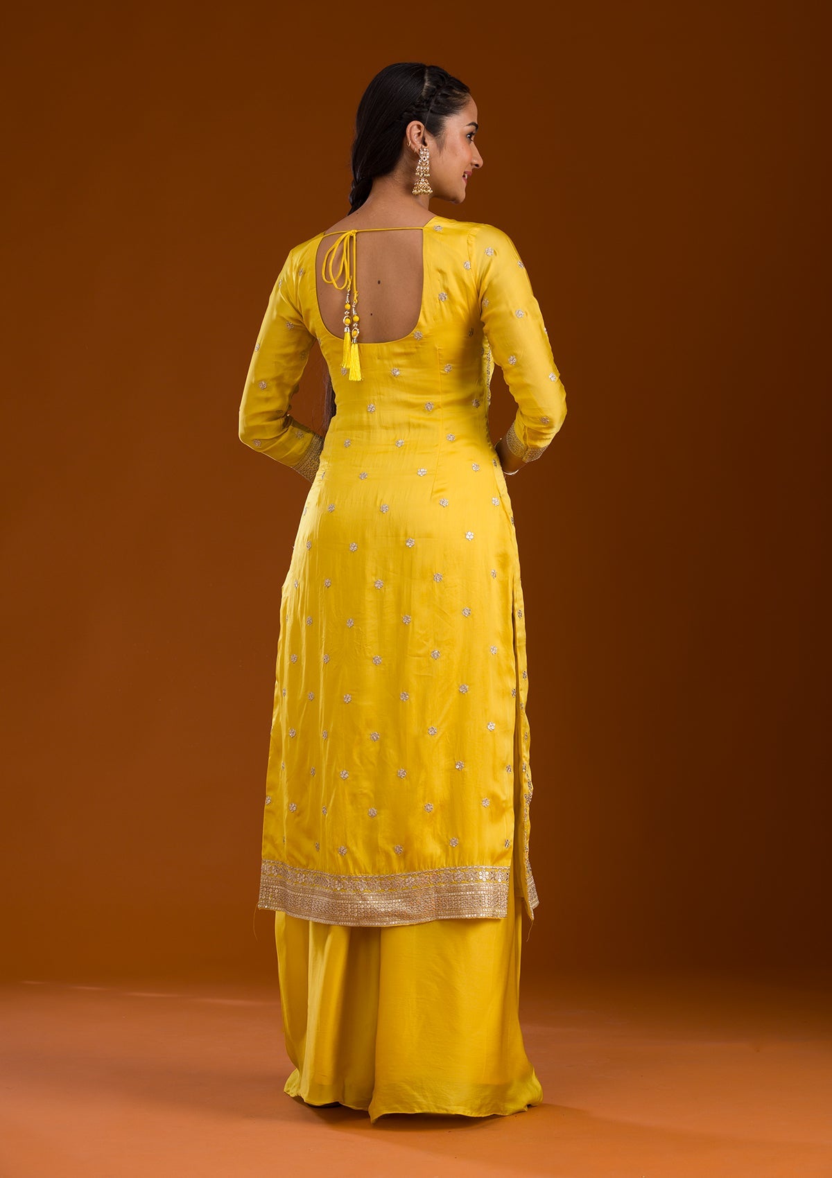 Yellow Zariwork Semi Crepe Readymade Salwar Suit