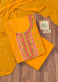 Yellow Zariwork Semi Crepe Unstitched Salwar Suit