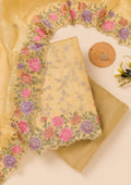 Yellow Zariwork Semi Crepe Unstitched Salwar Suit