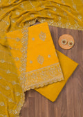Yellow Zariwork Semi Crepe Unstitched Salwar Suit