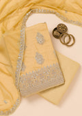Yellow Zariwork Semi Crepe Unstitched Salwar Suit