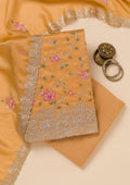 Yellow Zariwork Semi Crepe Unstitched Salwar Suit