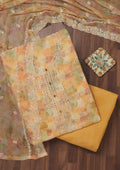 Yellow Zariwork Semi Crepe Unstitched Salwar Suit